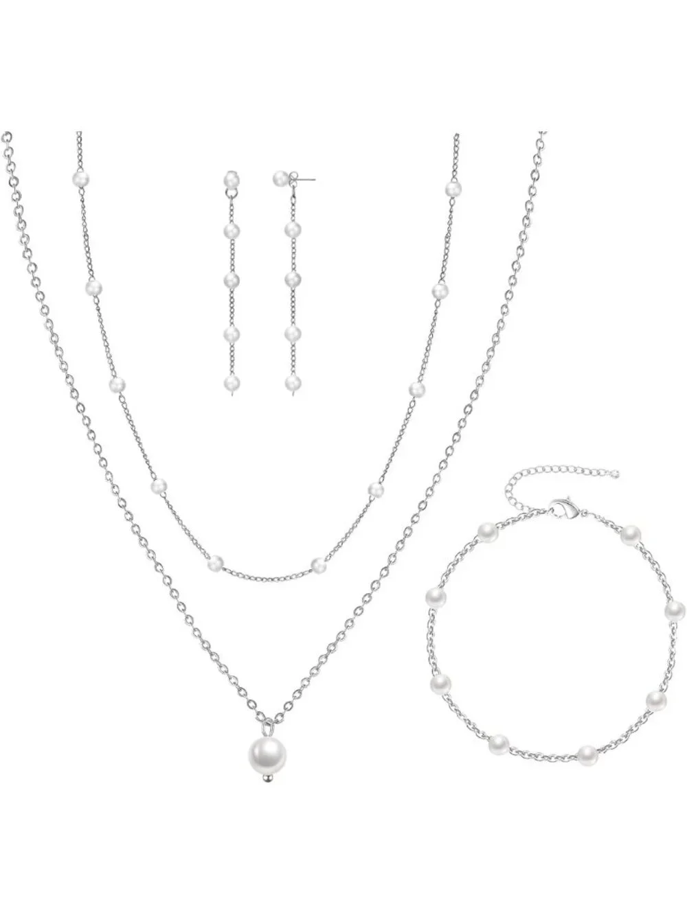 Dainty 14K Gold/Silver Pearl Choker Necklace & Earring Set, Wedding Jewelry